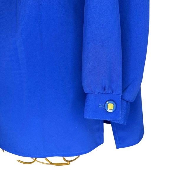 Vintage Regal Royal Blue Button Up Sheer Blouse - Gold Accents / Buttons - Sz L - Picture 8 of 9